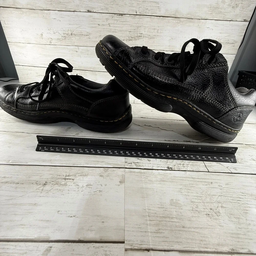 Dr Martens Mens US 10 Black Leather Low Top Lace Up Shoes Yellow Stitching EU 43